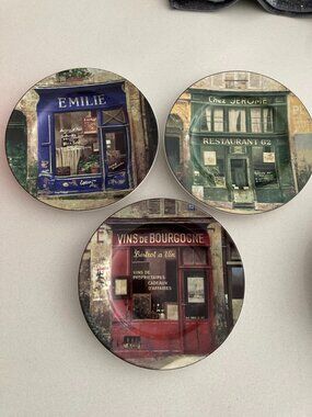 Sakura Storefronts Set of 3 Dessert Plates Chiu Tak Hak Stonrware 2004 Y2K